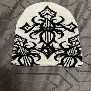 Black and White Cross Patterned Beanie